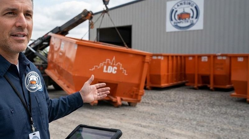 Lansing Dumpster Co same-day delivery truck